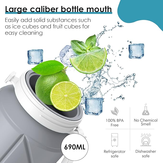 Collapsible Water Bottle Foldable Silicone Travel Water Bottle Leakproof Flexible BPA Free Portable,Folding Water Bottle Lightweight for Camping, Hiking,Sports Water Bottles Travel 23oz