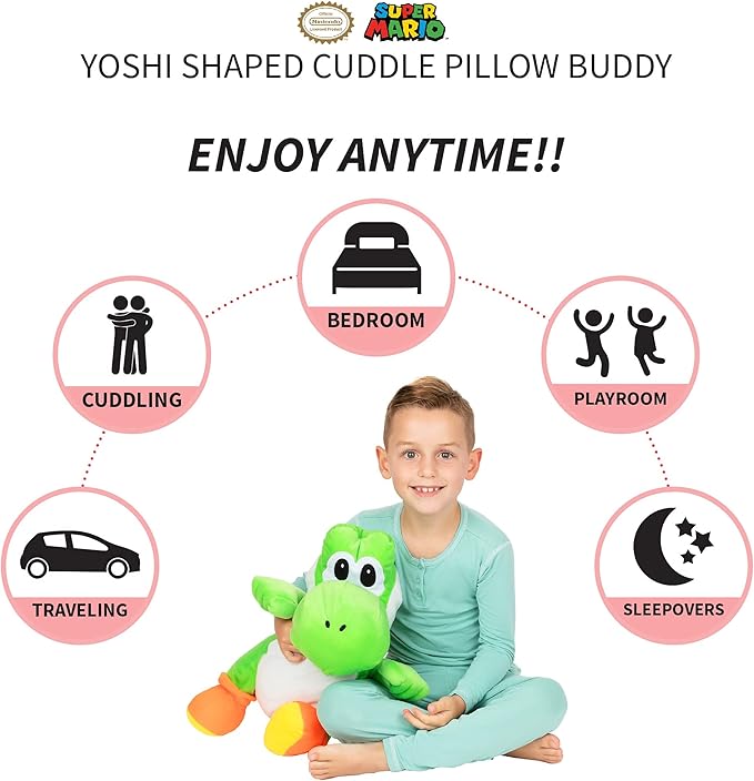 Franco Kids Bedding Super Soft Plush Cuddle Pillow Buddy, One Size, Mario Yoshi