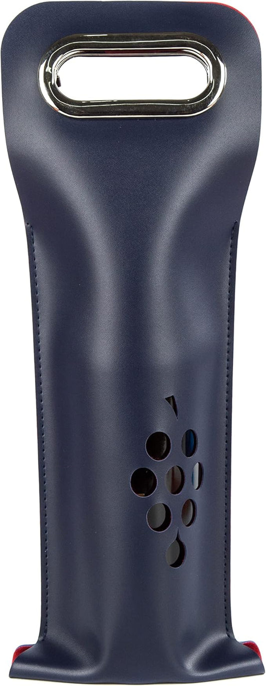 Leather Wine Bag with Handles Reusable Wine Carrier Bag Carrier Tote PU Leather Wine Gift Bag for Party Picnic Travel for Wine Lover Color Blue 1 Bottle