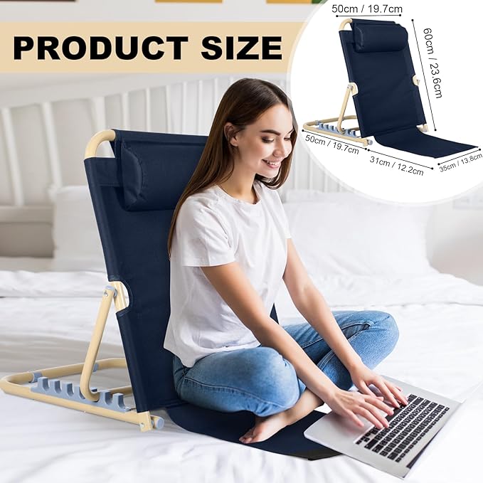 Lifting Bed Backrest Portable Folding Adjustable Sit up Back Rest Multifunction Chair for Bed Change Angle of Backrest for Elderly Patients Back Neck Lumbar Support (Dark Blue,23.6 Inch)