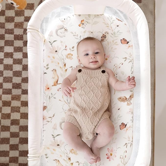 Stretchy Ultra Soft Fitted Bassinet Sheet Set 2 Pack, Universal Fit for Bassinets Baby Cradle Moses Basket Oval Rectangle Mattress Safe and Snug, Beautiful Blush Pink Floral and Cute Animals Print