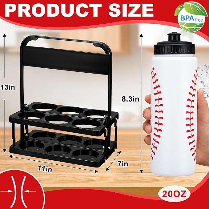 Water Bottle Carrier with 6 Bottles 20 oz Baseball Water Bottles for Boys with Carrier Squeeze Water Bottles Sports Team Water Bottles with Carrier for Fitness Bike Gym