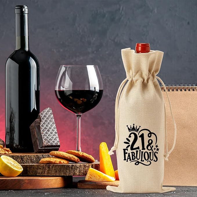 PKW Funny 21st Birthday Gifts for Her Wine Bag, 21st Birthday Wine Bag for Her Sister Daughters Sons, 21st Birthday Wine Bag Decorations, Twenty-one Years Old Birthday Wine Gifts Bag