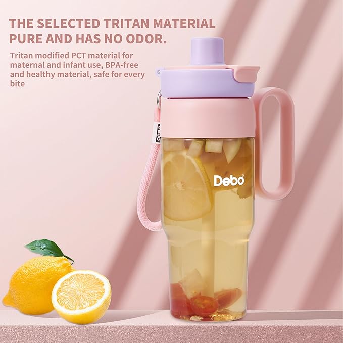 Water Bottle Tritan Material Safe for Health with BPA-Free Straw, Tea Infuser, and Portable Handle The iced coffee tumbler- Easy to Clean and Leakproof - Suitable for Hot and Cold Drinks. (Pink)