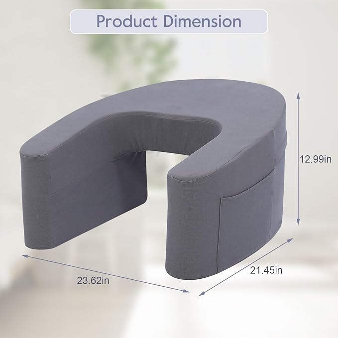 Ejoyous Reading Pillow for Bed, Arm Rest Lap Desk Pillow Memory Foam Gaming Pillow with Side Pocket for for Adult Sitting up in Bed Working Crocheting