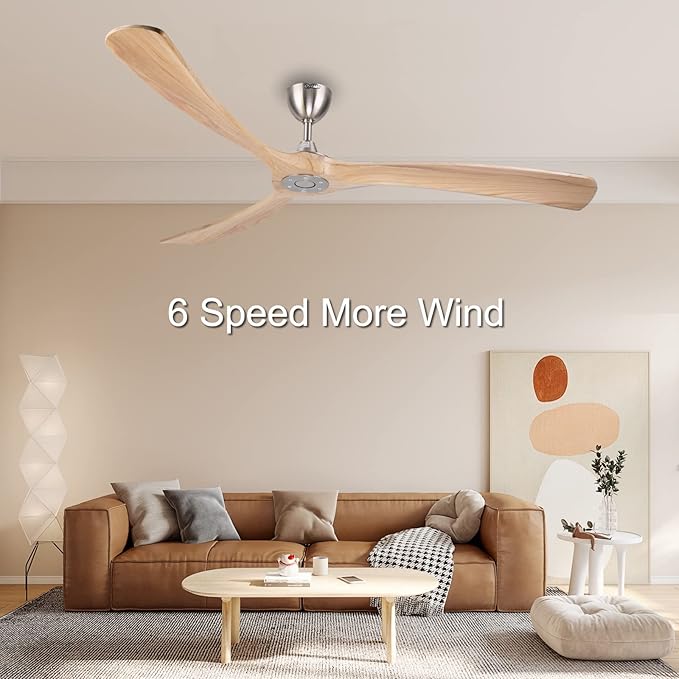 Ovlaim 72 Inch Smart Ceiling Fan No Light, DC Motor Large Wood Ceiling Fan without Light, 3 Blades Indoor Outdoor for Living Room Patio