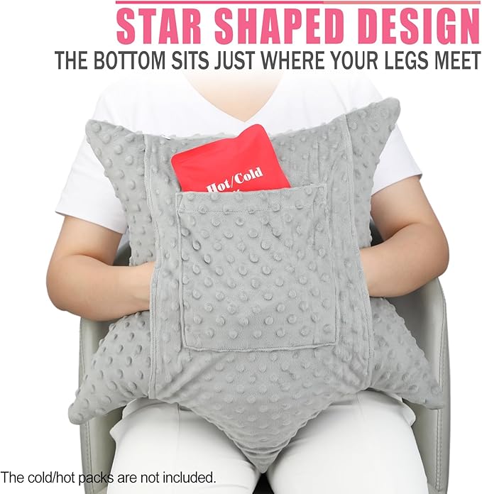 Star Hysterectomy Abdominal Pillows with 2 Pockets, Stomach Pillow after Surgery C-Section Tummy Tuck Support Gifts with Hands Placement Pouch Endometriosis Comfort Recovery Women Men Gray