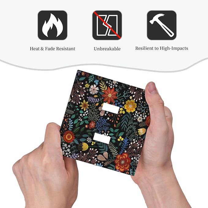 Colorful Flower Boho Floral Rustic Dark Leaves Double Toggle Light Switch Covers 2 Gang Wall Plate Dual Decorative Switchplate Electrical Faceplate for Farmhouse Country Bedroom Kitchen Decor