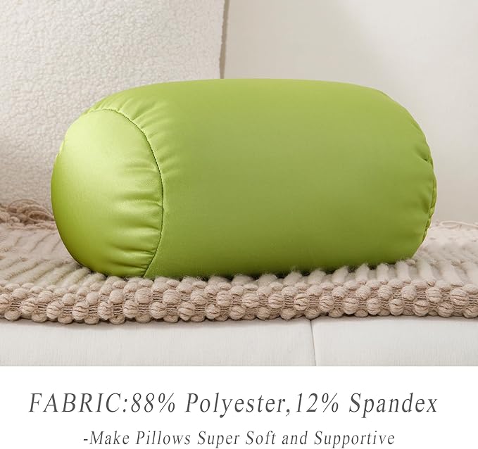 Microbead Body Pillow, Tube Microbead Bolster Bean Smooth Cool Pillow Neck Cervical Roll Pillow for Sleeping 7 x 12Inch Throw Travel Pillow (Olive Green)