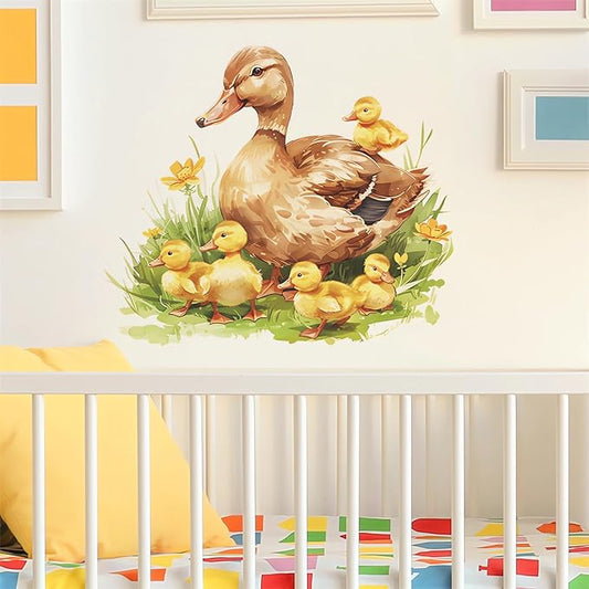 Mother Duck and Ducklings Wall Stickers, sacinora Warm Farm Idyllic Wall Decals Removable Vinyl Peel and Stick for Kids Baby Nursery Living Room Bedroom Playroom Toddler Room Art Decorations