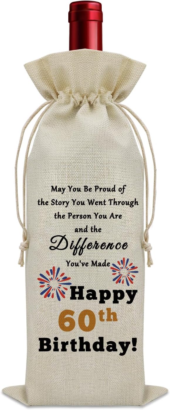 Sazuwu Happy 60th Birthday Gifts for Mom Dad Wine Bag Gifts for Women Turning 60 Years Old Inspirational Birthday Quotes Wine Accessories Gifts for Wine Lovers Turning 60 Gifts Born in 1964 Gifts