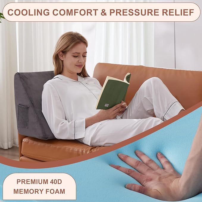 Knee Wedge Pillow, Memory Foam Leg Pillow Bed Wedge for Sleeping, Wedge Pillow for Legs Post Surgery, Triangle Pillow Wedge for Knee Support, Leg Elevation, Knee Hip Back Pain Relief