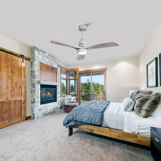 Sofucor 52 Inch Ceiling Fans with Lights and Remote Control, Indoor Outdoor Mordern Wood Ceiling Fan with Reversible Quiet DC Motor, 6 Speed, 3 Downrods, for Farmhouse Bedroom Patio Balcony