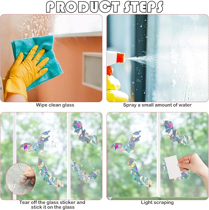 4Pcs Bat Window Stickers, Prism Color Window Decals to Prevent Bird Strikes Bird Window Strike Prevention Window Alert Decals for Birds Strikes, Anti Collision Window Stickers for Birds Window Decals