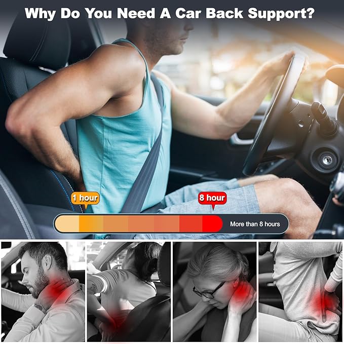 Lumbar Support for Car - Back Support for Driving Seat Lower Back Pain Relief - Memory Foam Lumbar Pillow for Car/Office Chair - Back Cushion for Car-Ergonomic Streamline Soft Washable Cover-Black