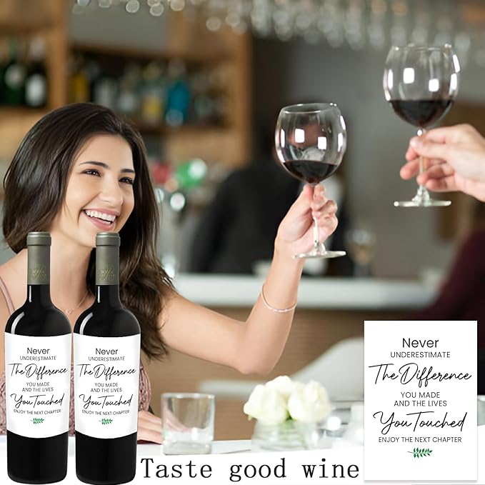 24 Pcs Retirement Wine Labels, Retirement Gifts for Women Men, Happy Retirement Wine Bottle Stickers Labels Gifts for Coworker, Never Underestimate The Difference You Made Wine Labels
