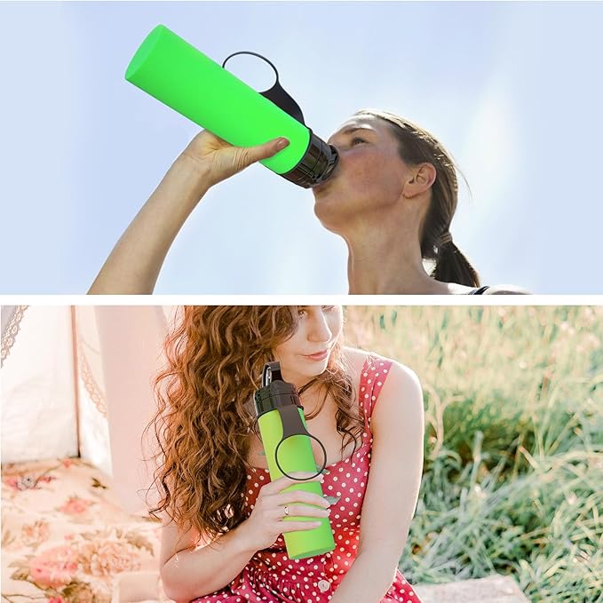 Collapsible Water Bottles 20oz, Leak Proof, BPA-Free, Foldable Silicone Travel Water Bottle for Cycling, Hiking, Outdoors Green