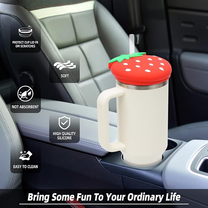 Stanley Cup 40 Oz Lid Anti-scratch Protective Case with Strawberry Design, Silicone Dustproof Lid Toppers for Stanley 40 Oz Tumbler, Stanley Cup Cute Accessories Decorations