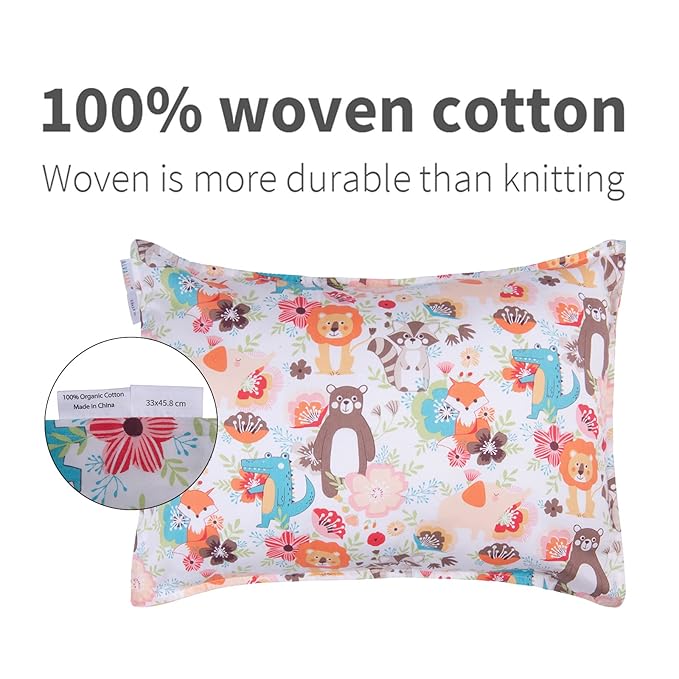 ALVABABY Toddler Pillowcases-Cotton Pillow Cover Fits 13 x 18 or 12x 16 Kids Bedding Pillow 2 Pack Envelope Pillow Covers for Babies Kids Children Boys Girls Sleeping and Travel 2TPW24