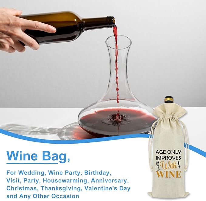 Funny Birthday Decorations Wine Bag Wine Lover Gifts Happy Birthday Gift for Her Him 30th 40th 50th 60th Birthday Party Supplies Wine Bottle Bag Bday Gift for Friends Coworker Mom Dad Grandpa Grandma