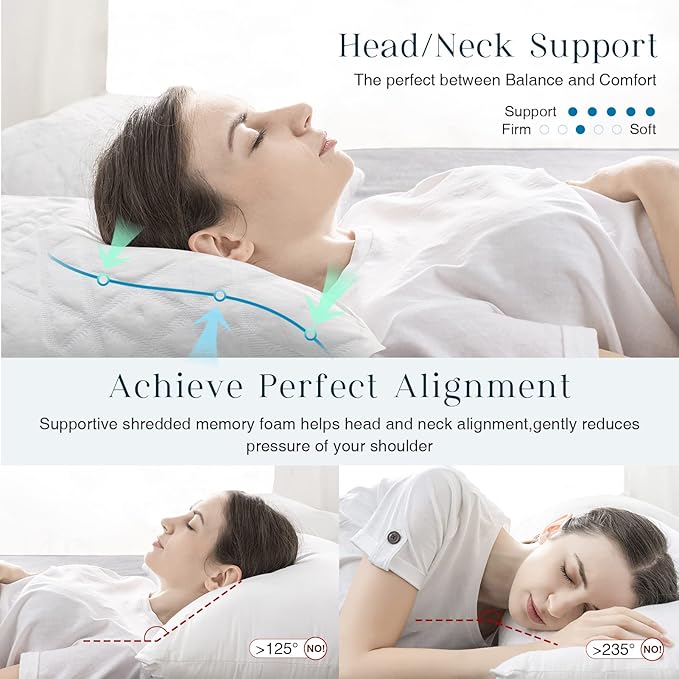 Phantoscope Memory Foam Pillows for Sleeping, Shredded Memory Foam Cooling Pillows King Size 2 Pack - Adjustable Bed Pillows with Case for Hot Sleepers, Firm Pillow for Neck Shoulder Pain, King