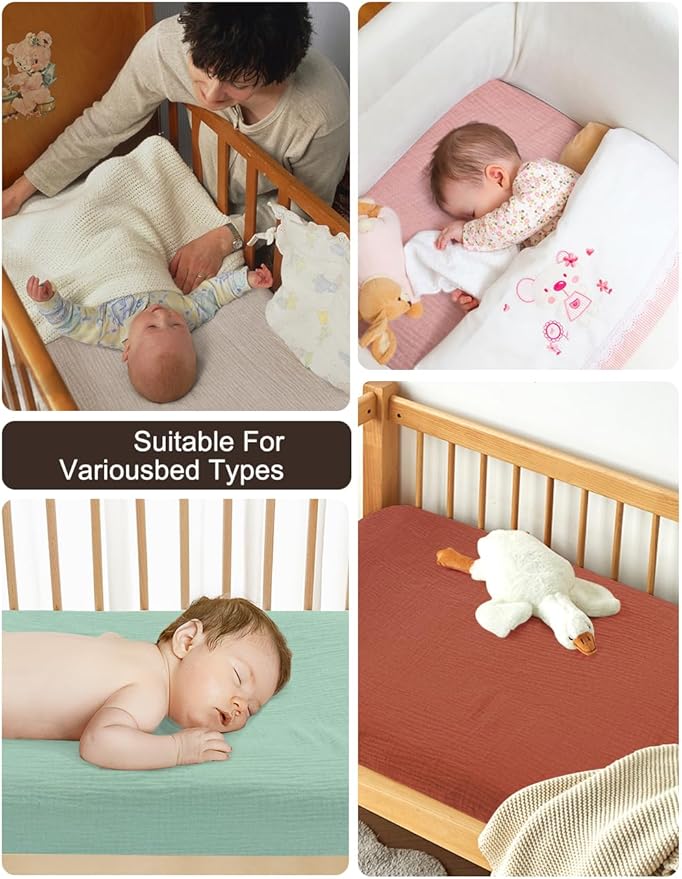 Khaki Neutral Crib Sheets for Baby Girl, Muslin Cotton Crib Sheets for Standard Crib Mattress, 28" x 52" Toddler Bed Sheet (46C-08)