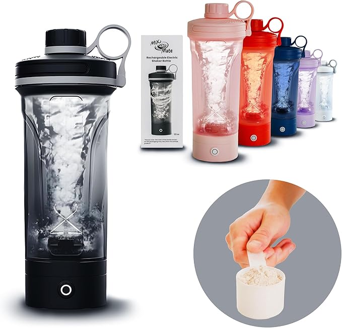 Electric Shaker Bottle, Portable Blender Protein Shaker, USB Rechargeable MixMate Blender For Protein Shakes Pre Workout Greens Coffee Pancake Mix Cocktail Cocktails (Matte Black)