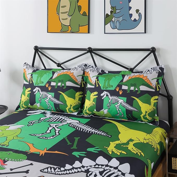 qjmiaofang Kids Dinosaur Twin Sheets for Boys Dinosaur Bed Sheets 3Pieces T-Rex Fitted Sheet Animals Dinosaur Bedding Set Bones Dinosaur Flat Sheet Including 1 Fitted Sheet 1 Flat Sheet 1 Pillowcase