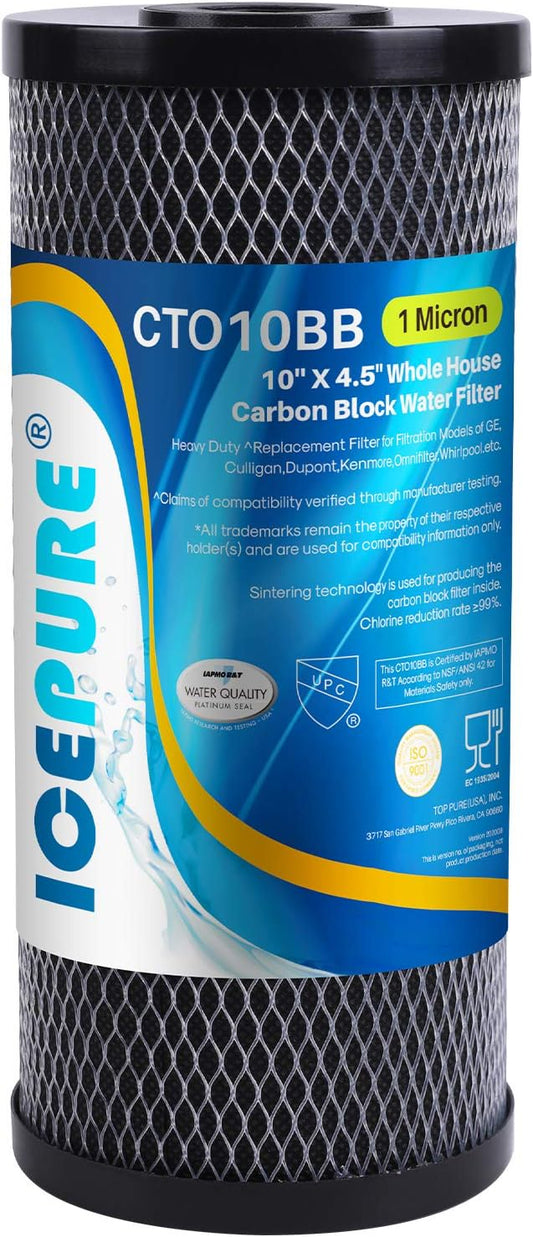 ICEPURE 10"X4.5",1 Microns Whole House Sediment Activated Carbon Water Filter Compatible with Dupont WFHDC8001,EP Series,EPM Series,CB-BB-10, GE FXHTC, GXWH40L, GXWH35F, GNWH38S, CTO10BB,1PACK