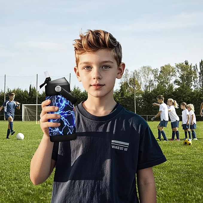 Kids Insulated Water Bottle with Straw,12oz Toddler Cups with Stainless Steel Leak Proof for School Boys Girls（Lightning）