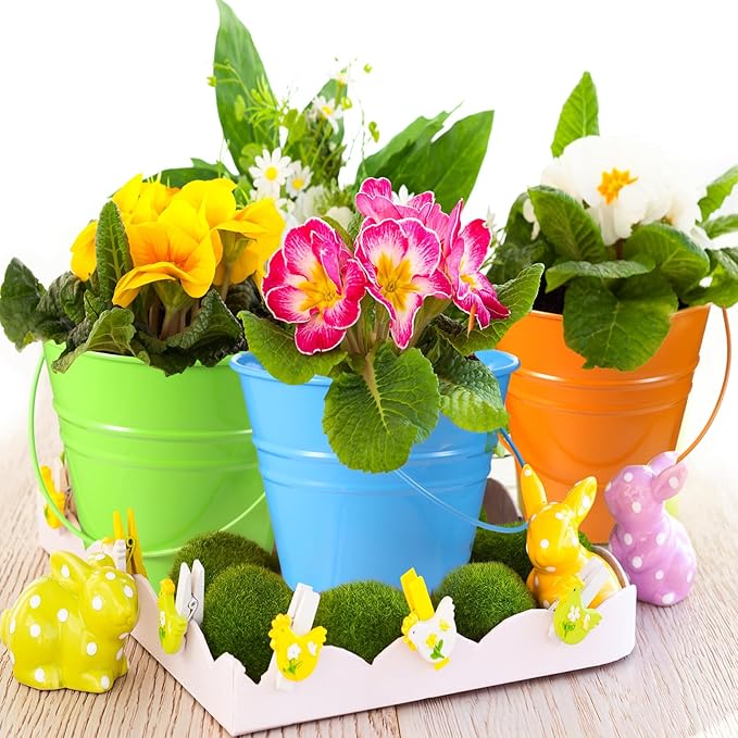 Sadnyy 12 Pack Metal Buckets with Handle, Galvanized Bucket 4.5 x 5 Inch Basket Bucket for Kids, Kids Party Supplies, Crafts for Christmas Halloween Christmas Candy Bars Vase Crafts(Rainbow Color)