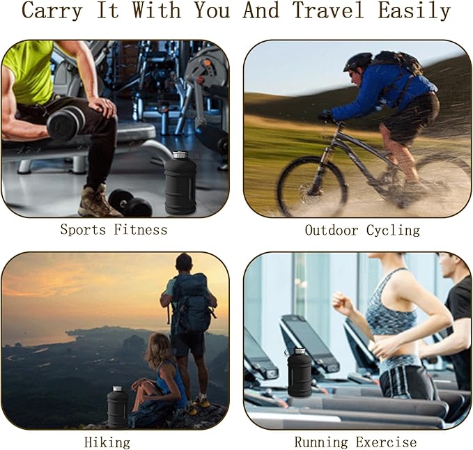 2.2L Half Gallon Water Bottle, 73 OZ Large Water Jug BPA Free PETG Plastic Reusable Drink Container with Handle, Wide Mouth Leak proof Big Sports Jug for Gym Fitness Hiking Outdoor (Black)