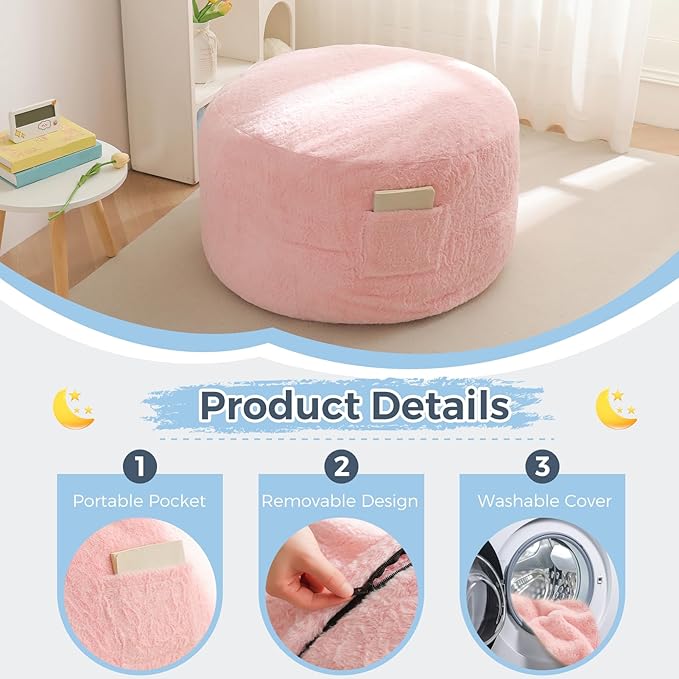 MAXYOYO Bean Bag Chair Bed for Kids, Convertible Bean Bag Folds from Lazy Chair to Floor Mattress Bed, Stuffed Floor Sofa Couch Sofa Bed for Boys and Girls, High-Density Foam Filling, Pink
