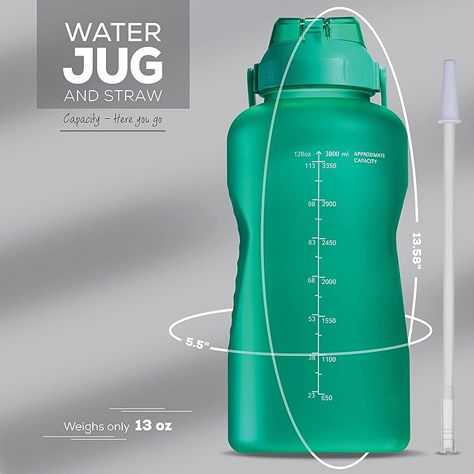 Motivational Water Bottle with Straw & Handle,One Gallon Water Bottle 128 oz/3.8L,Reusable Water Jug, Achieve All-Day Hydration SpillProof, BPA FREE