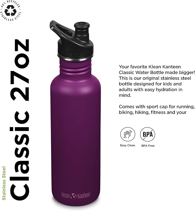 Klean Kanteen Classic 27oz (w/Sport Cap) Purple Potion