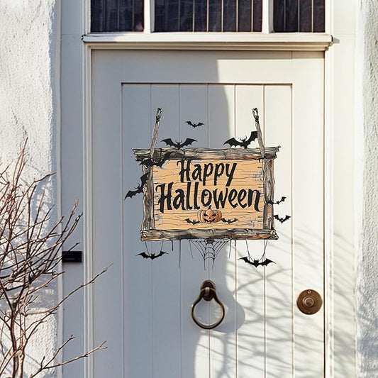 Halloween Wall Stickers Pumpkin Bat Happy Halloween Door Sign Decals Self Adhesive Halloween Wall Decor for Wall Window Glass Mirror Halloween Party Favor Supplies Halloween Decoration Clearance