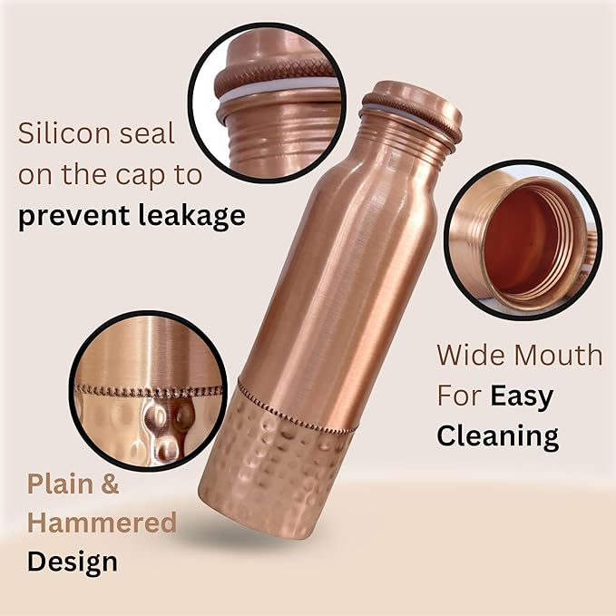 Ayurvedic Drinking Copper Water Bottle for Sports, Travel, Yoga & Everyday Use, Water Bottle for Gym, Office, Hiking, Outdoor Capacity 32 Oz (Design 11, 32 Oz)
