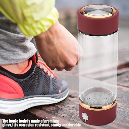 Omabeta 420ml Hydrogen Rich Water Cup Bottle Portable USB Hydrogen Water Generator with Bottom Cushion for Adult Sports Outdoor Office, Rechargeable Portable Glass Hydrogen Water Generator Bottle