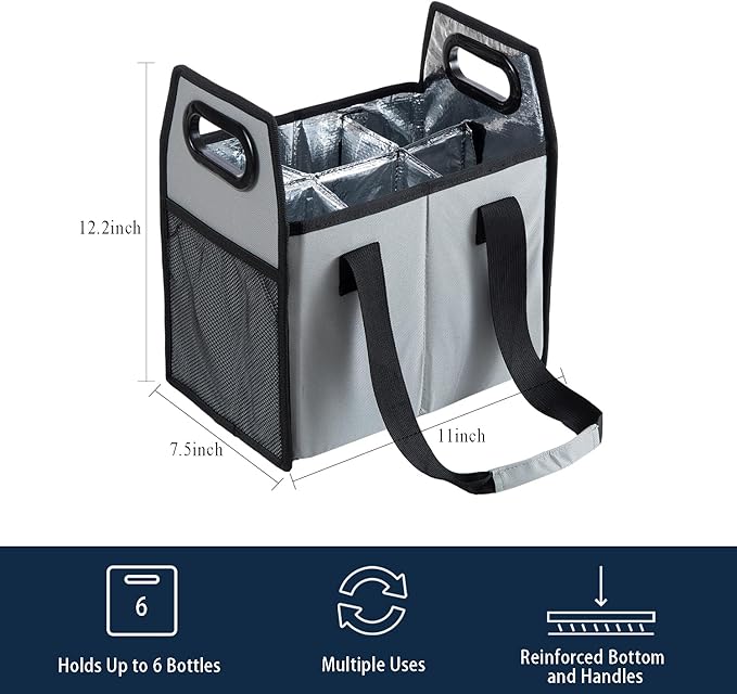 Bottle Wine Carrier Collapsible 6 Bottle Storage Box Reusable Portable Wine Bottle Carrier Case for Tote Bag Moving, Vacation Bottle Caddy Grocery Shopping Wine Tasting Accessory