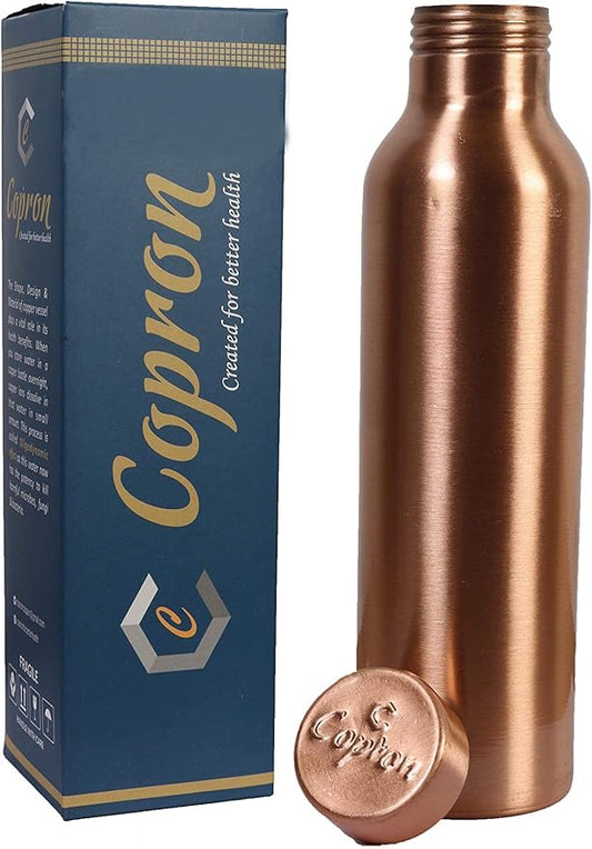 Pure Copper Water Bottle 30 oz 900 ml Leak Proof Ayurvedic 100% Pure Copper Vessel For Drinking - Drink More Water in Smooth Finish Plain Copper Bottle for Sports, Yoga, Travel & Daily Use