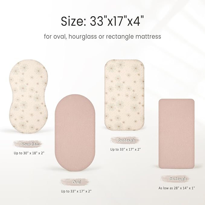 Muslin Bassinet Sheets Baby: Cotton Bassinet Sheets Fitted for Boys and Girls - Bassinet Sheets for Oval Rectangle or Hourglass Mattress(Sand Daisy)