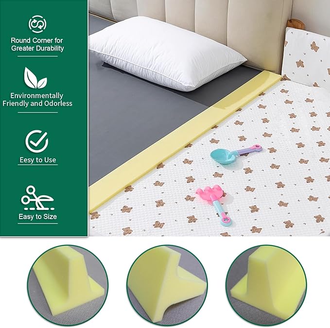 Bed Filler for Headboard, Suitable for Gap 2.8-3.6" of King Queen Twin Bed, 78.7'' Long Wedge Sleeping Pillow, Foam Bed Mattress Gap Filler