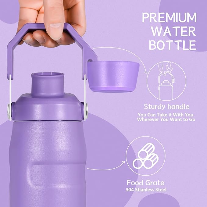 Water Bottle 24 OZ Angled Spout Lid Lightweight & Leakproof for Travel & Sports Insulated Stainless Steel BPA-Free (Green, 24oz)