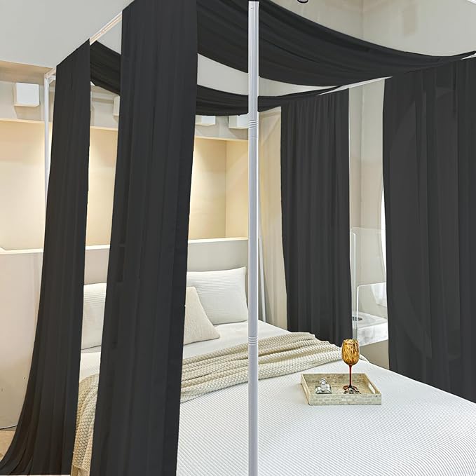 AIKASY Black Bed Canopy Scarf for Twin - Luxury Sheer Canopy Bed Curtains with Light - Suitable for Four-Poster Bed, Metal Bed Frame, Wood Bed Frame -2pic