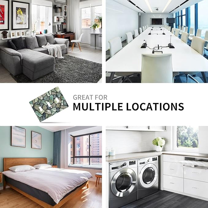 Green Stone Texture Triple Toggle Light Switch Wall Plate Cover Decorative 3-Gang for Room Bathroom Bedroom Home Kitchen Three Lightswitch Polycarbonate 4.5" x 6.38"