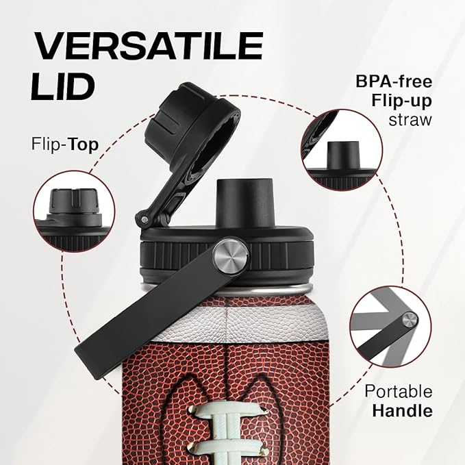 SANDJEST Football Water Bottle 32oz Stainless Steel Insulated Bottles for Men Boys Sports Lovers Fan Players Coach - Softball Gifts for Birthday Christmas