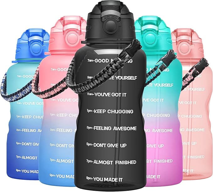 Water Bottles 1 / Half Gallon with Time Marker and Straw, Large Fitness Sports Motivational Bottle, Wide Mouth Leakproof and BPA Free for Travel, Gym,office,school