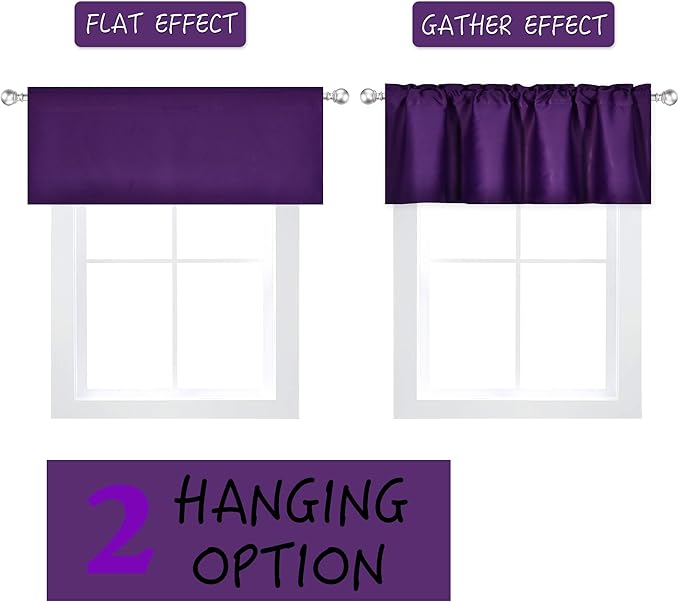 Purple Valance for Windows 60x18 Inch Solid Thermal Insulated Blackout Rod Pocket Kitchen Short Curtain Toppers Valance for Bathroom Living Room 1 Panel