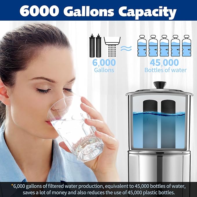 NSF/ANSI 42&372 Certified Black Filters, Replacement for Berkey BB9-2 Purification Elements Filters, Compatible with Berkey Gravity Filter System, Travel, Large, Royal, Crown Series, 2 Pack