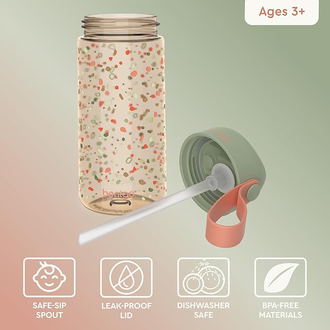 Bentgo Kids Water Bottle (Whimsy & Wonder Collection) - Leak-Proof Durable Tritan 15 oz. Cup for Kids/Toddlers 3+; Flip-Up Safe-Sip Straw for School, Sports, Daycare, Camp & More (Geo Speckle)